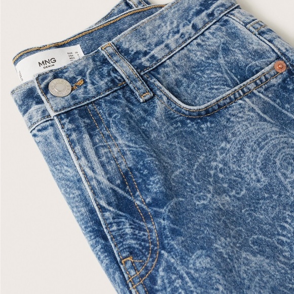 MANGO Denim Mid-rise Paisley straight-leg jeans - Picture 7 of 11